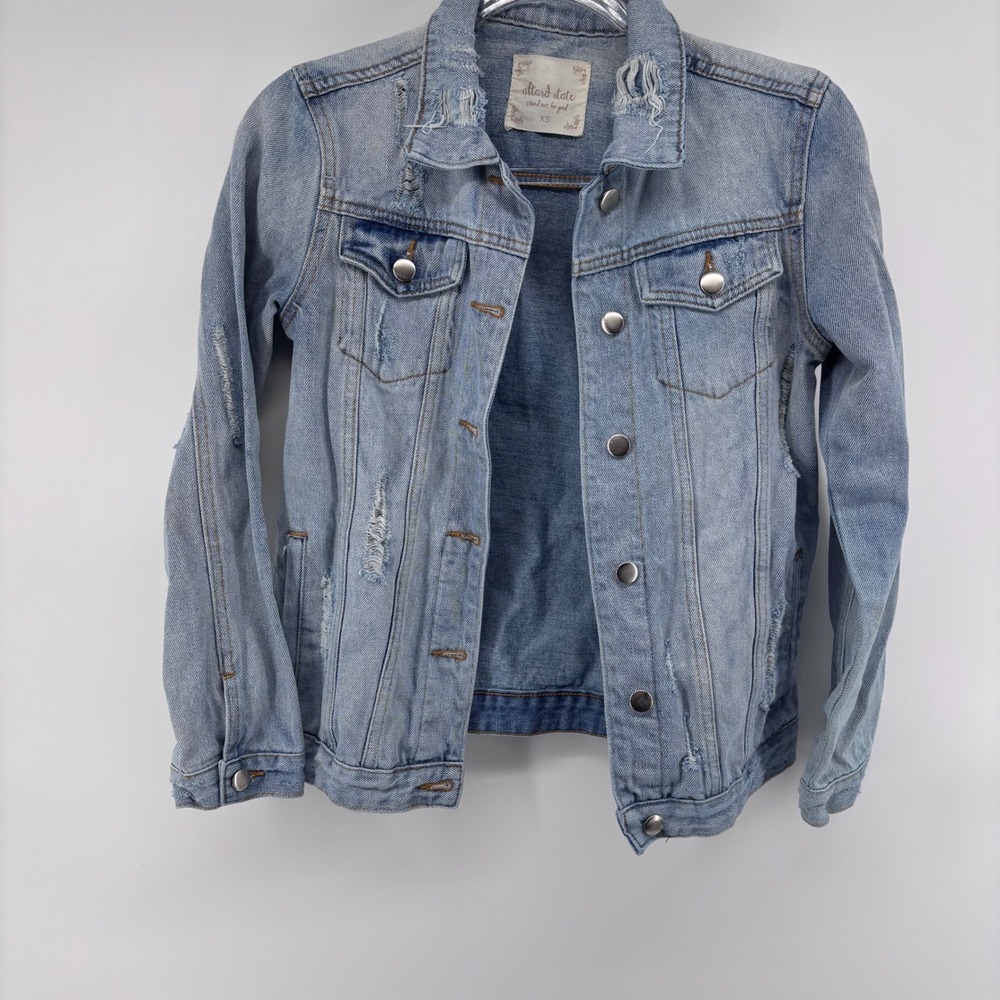 altard state Denim Jacket Distressed Light Wash Jean Jacket